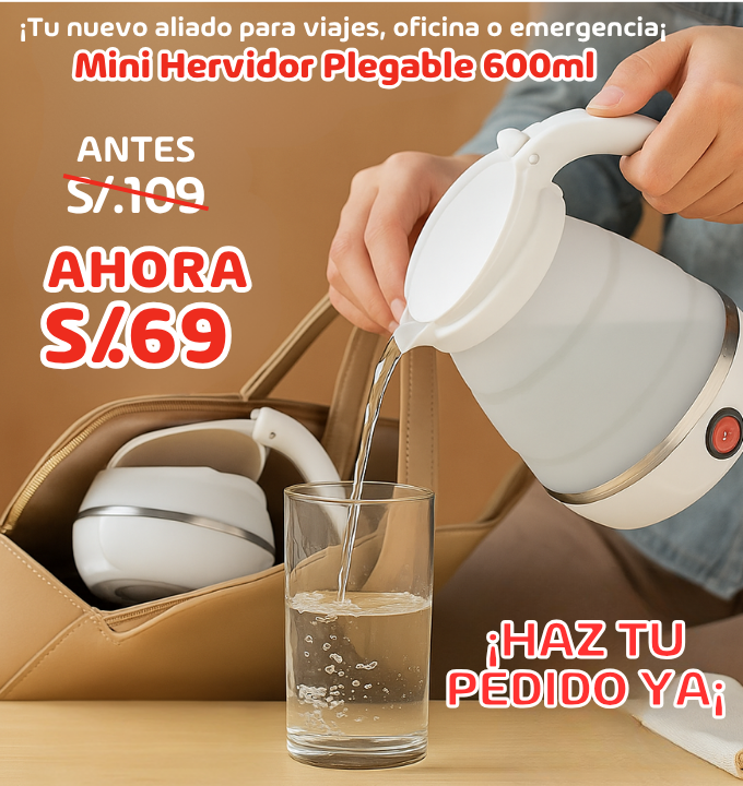 Mini Hervidor Plegable 600 ml – Hierve en 3 min | Portátil y sin complicaciones
